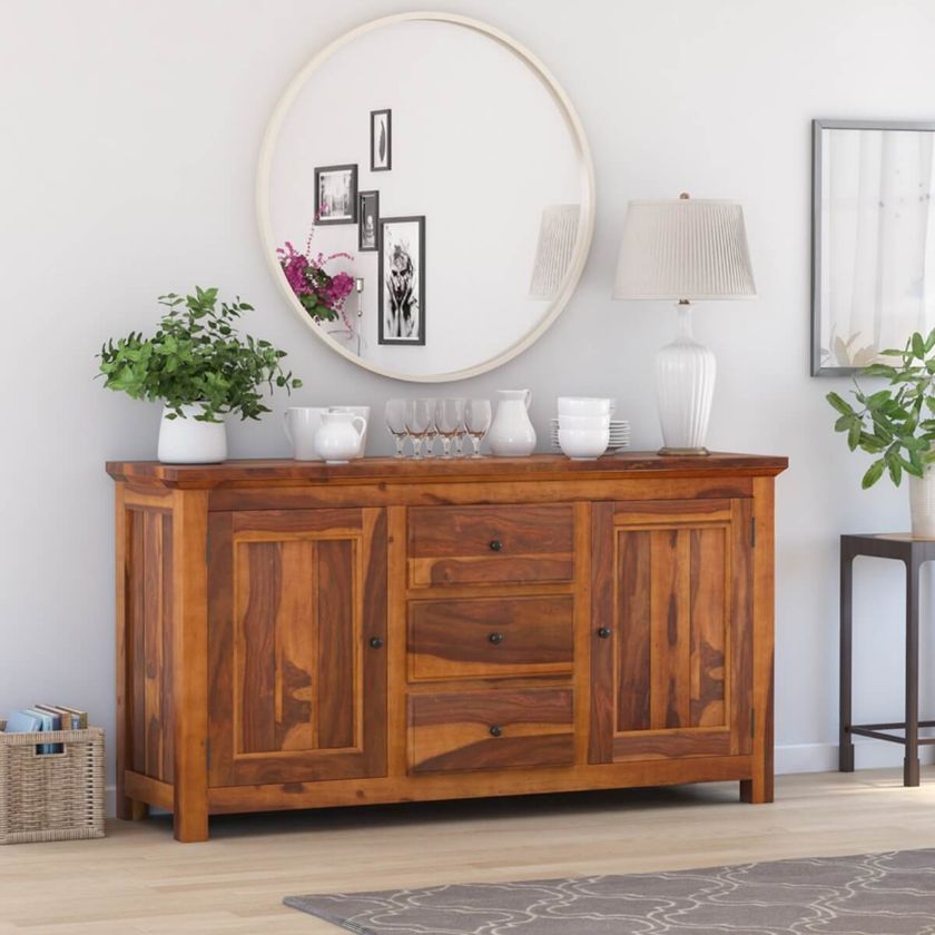Picture of Naperville Rustic Solid Wood 3 Drawer Long Sideboard Cabinet