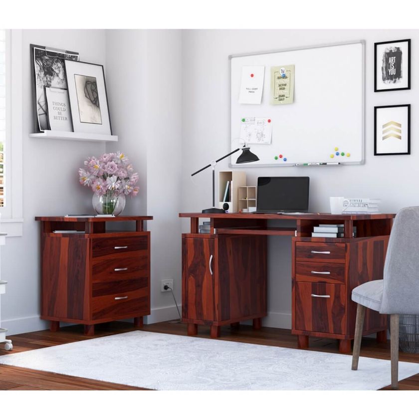 Picture of Picacho Solid Wood 3 Drawer Desk & File Cabinet 2 Piece Office Set