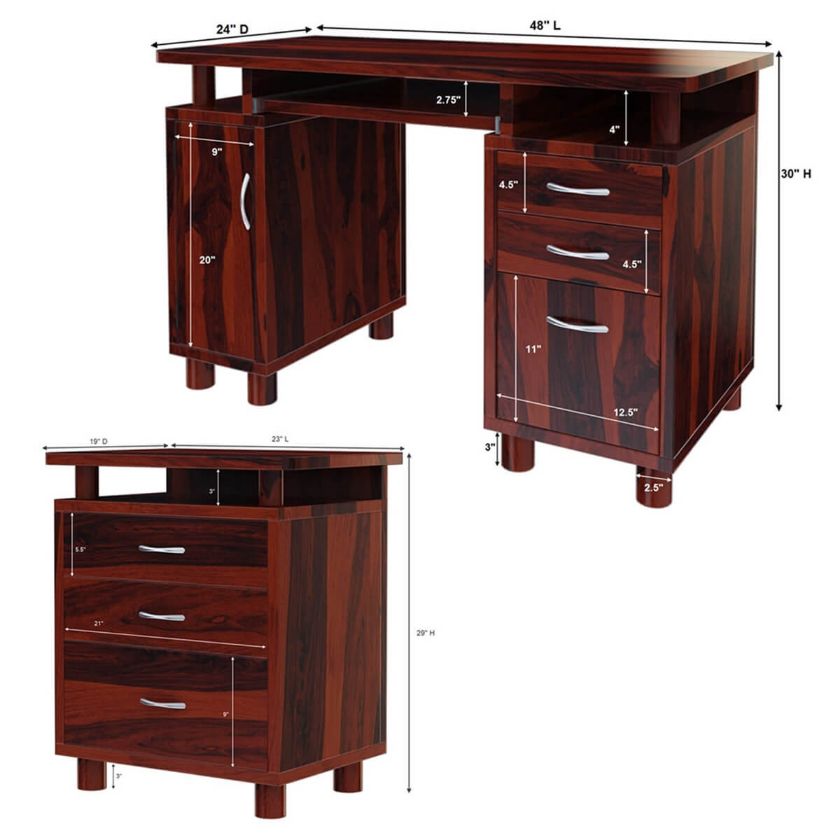 Picacho Solid Wood 3 Drawer Desk & File Cabinet 2 Piece Office Set Dimension Image