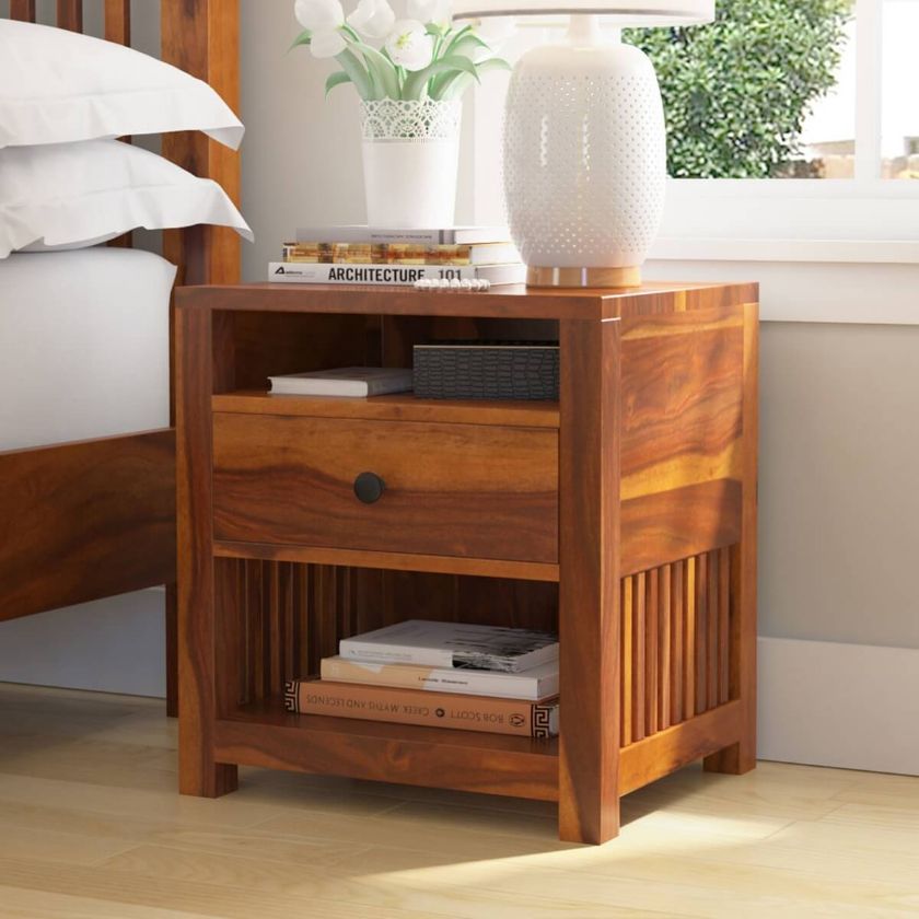 Picture of Kodiak Rustic Solid Wood Nightstand With Drawer And Open Shelves