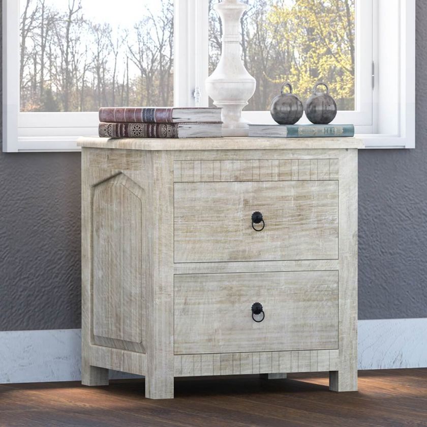Picture of Mission Winter White Mango Wood Nightstand With 2 Drawers