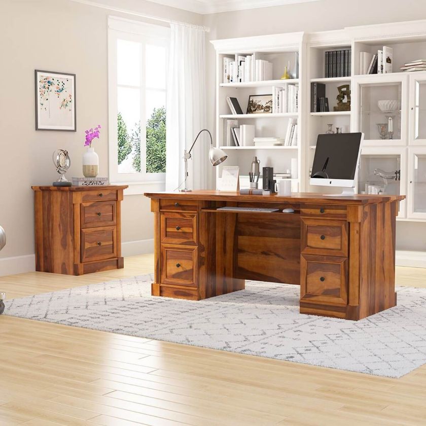 Picture of Ansonville Rustic Solid Wood Desk with File Cabinet Set