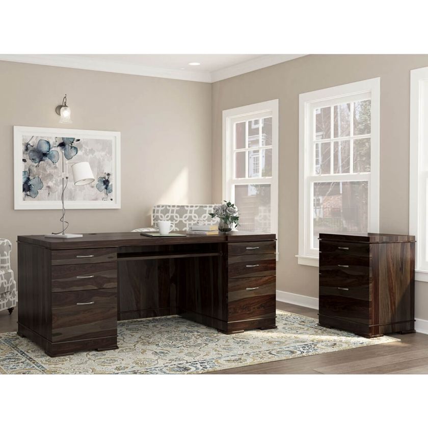 Picture of Blanford Modern Solid Wood Office Executive Desk with File Cabinet
