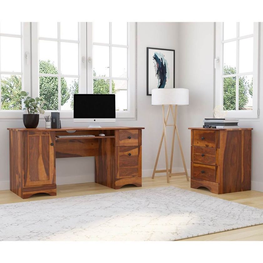 Picture of Gisela Solid Wood Computer Desk with File Cabinet