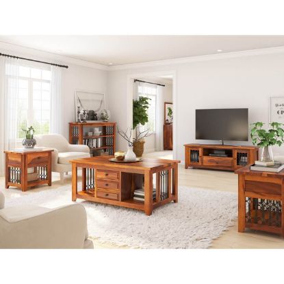 Picture of San Francisco Rustic Solid Wood & Iron Grill 5 Piece Living Room Set