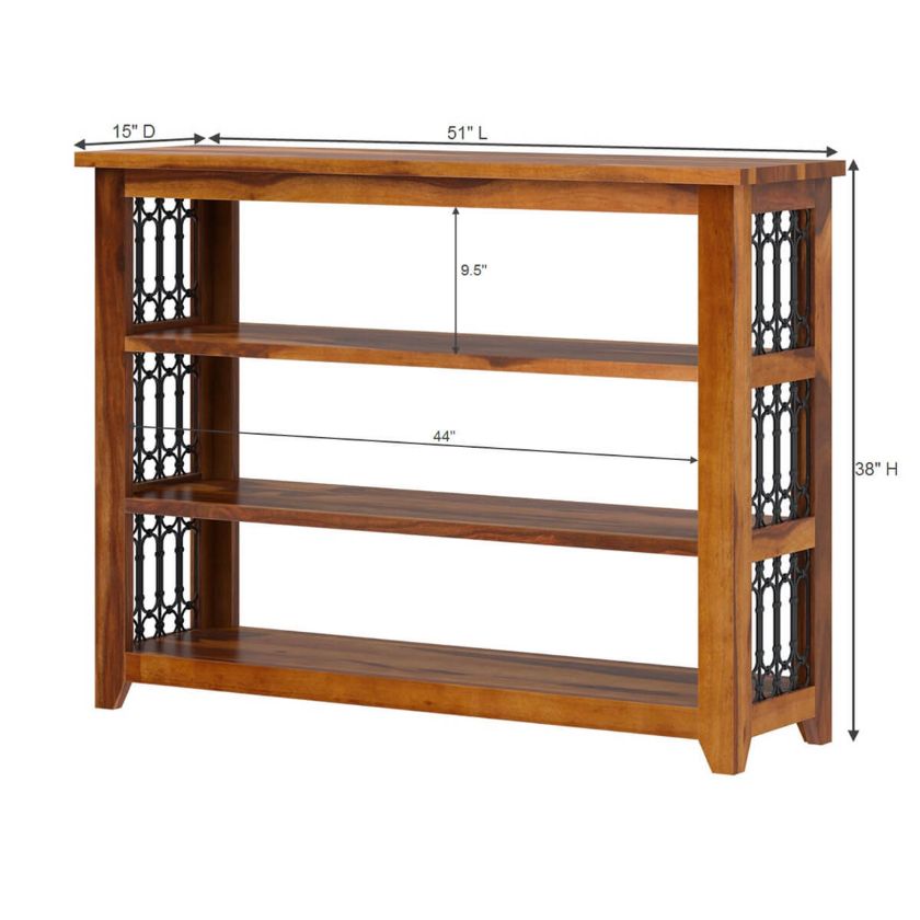San Francisco Wood and Metal Console Table with Shelves Dimension Image