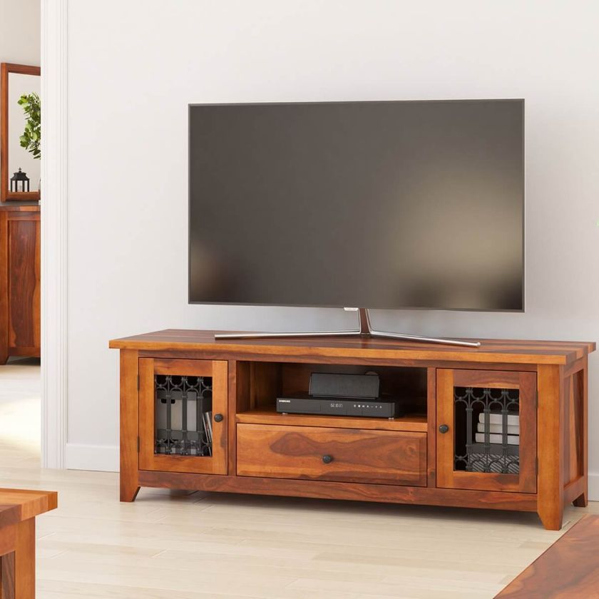 Picture of San Francisco Iron Grill Solid Wood TV Stand Media Console Table