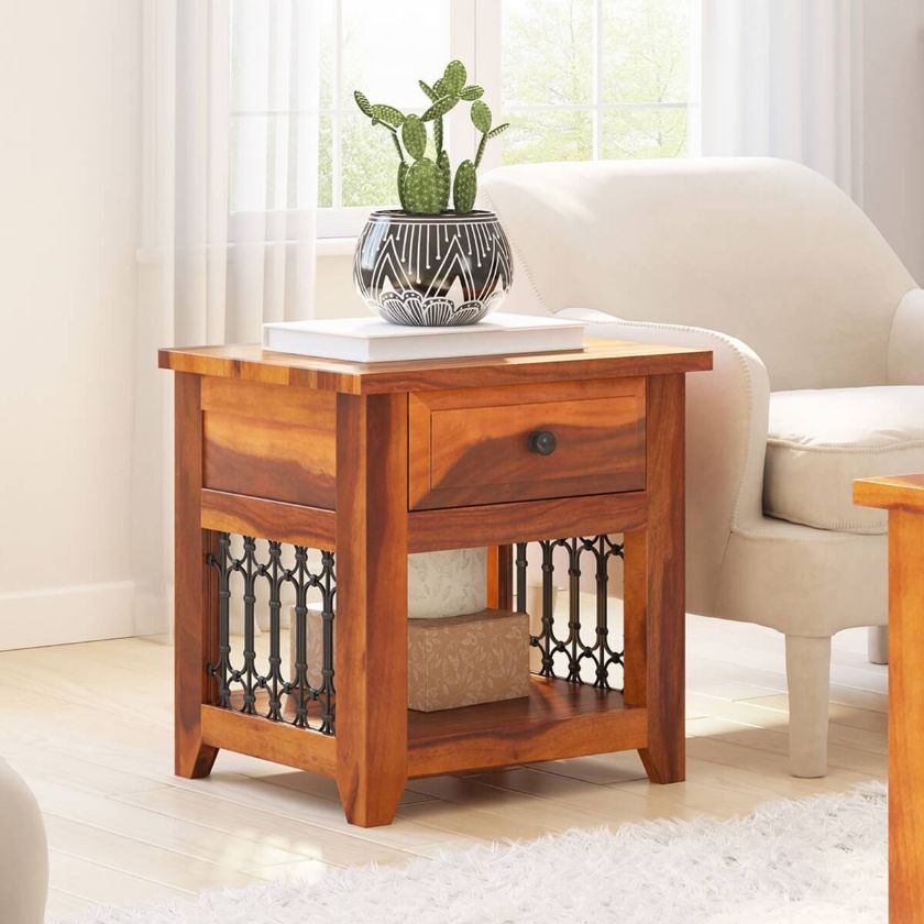 Picture of San Francisco Iron Grill Rustic Solid Wood End Table With Drawer