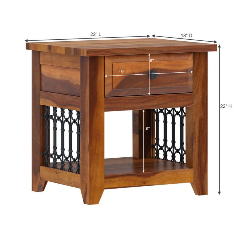 San Francisco Iron Grill Side Table Set of 2 With Storage Dimension Image