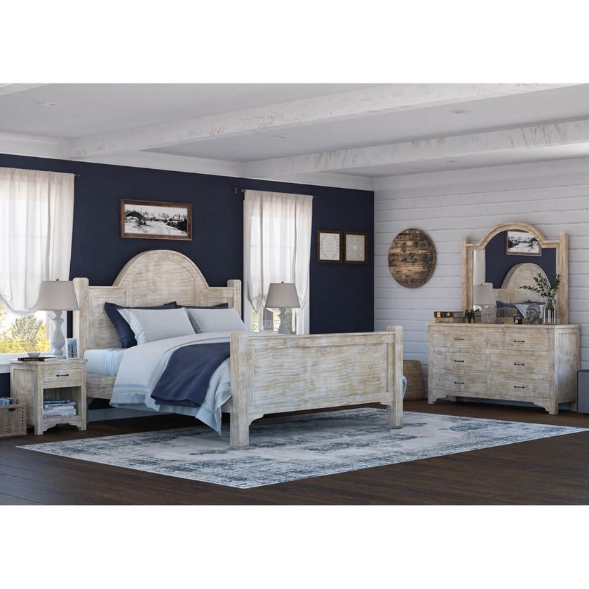 Picture of Gothic Country Distressed White Solid Wood 4 Piece Bedroom Set