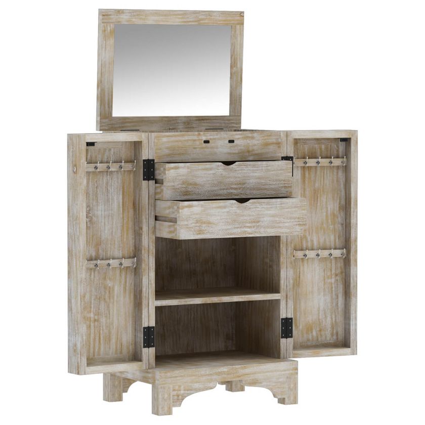 Picture of Gothic Country Distressed White Solid Wood 2 Door Jewlery Armoire