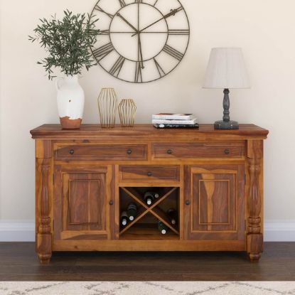 Picture of Oroville Rustic Solid Wood Large Bar Buffet Cabinet with Wine Rack