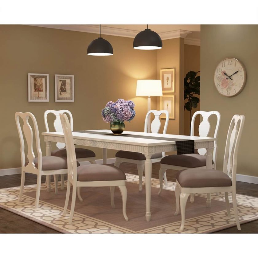 Picture of Anderra Solid Mahogany Wood White Dining Table & Chair Set