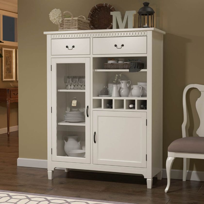 Picture of Anderra Solid Mahogany Wood White Tall Bar Cabinet with Drawers