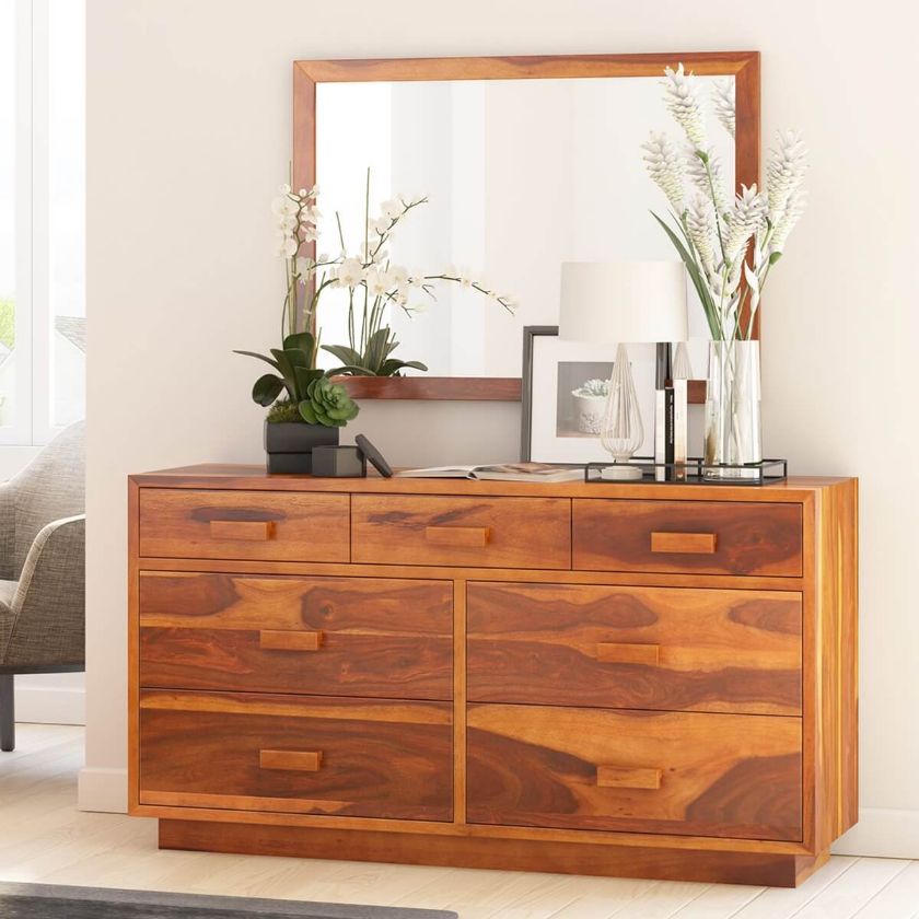 Picture of Brocton Modern Rustic Solid Wood Bedroom Dresser with 7 Drawers