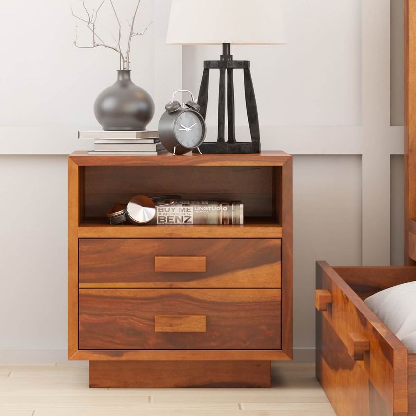 Picture of Brocton Rustic Solid Wood Nightstand with Two Drawers