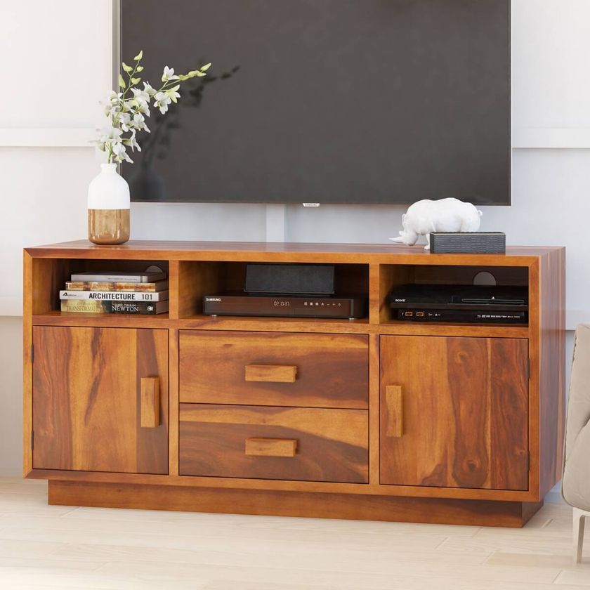 Picture of Brocton Rustic Solid Wood TV Media Stand With Drawers & Cabinets