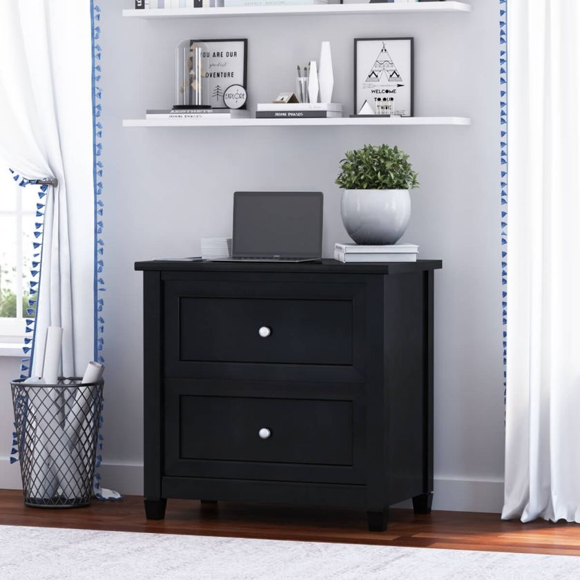 Picture of Aulander Solid Wood Black File Cabinet with 2 Drawers