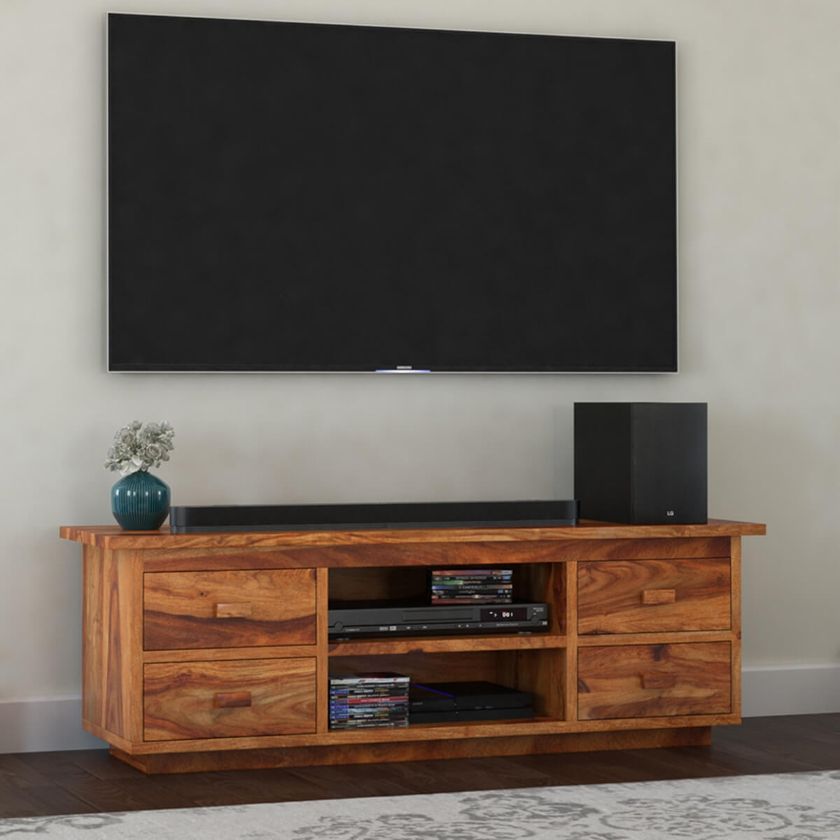 Picture of Delaware Rustic Solid Wood 60" TV Stand Media Cabinet with 4 Drawers