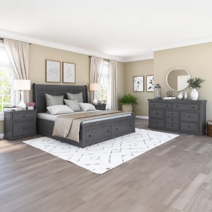 Picture of Kelowna Solid Mahogany Wood 4 Piece Grey Bedroom Set