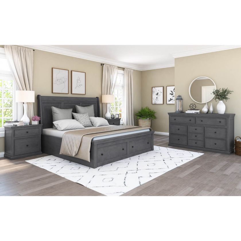 Picture of Kelowna Solid Mahogany Wood 4 Piece Grey Bedroom Set