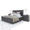 Picture of Kelowna Solid Mahogany Wood Gray Storage Platform Bed With Headboard
