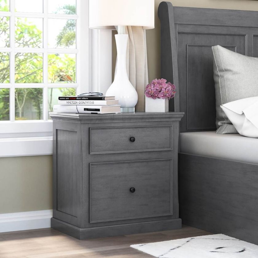 Picture of Kelowna Mahogany Wood Gray Nightstand with 2 Drawers