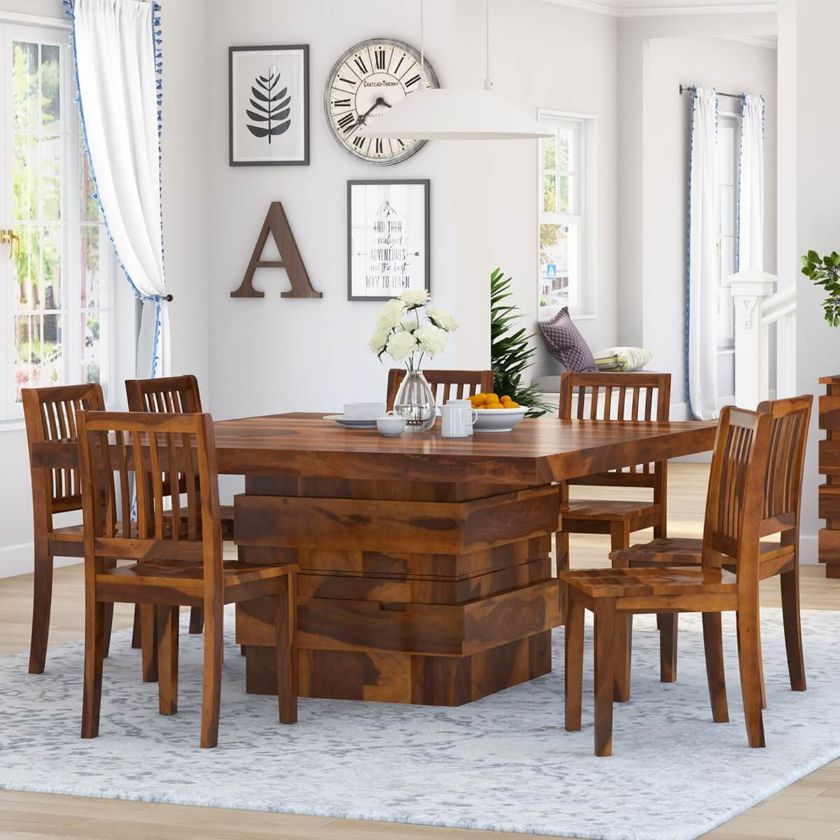 Picture of Rogers Modern Rustic Wood Dining Room Table Chair Set