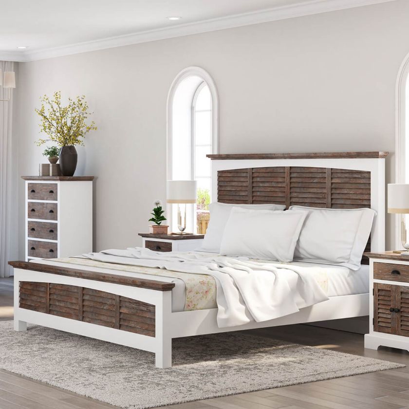 Picture of Danville Teak and Mahogany Wood Platform Bed Frame With Headboard