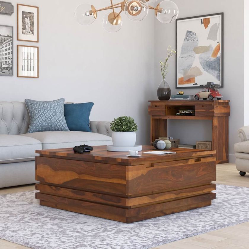 Picture of Modern Simplicity Rustic Solid Wood Coffee Table with 2 Drawers