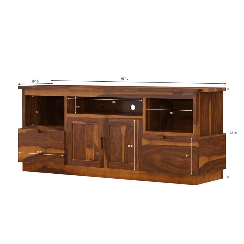 Modern Simplicity Solid Wood Media Console with Storage (66