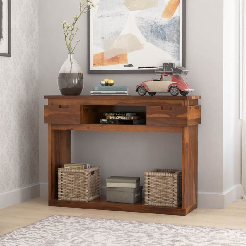 Picture of Modern Simplicity Rustic Solid Wood Console Table with 2 Drawers