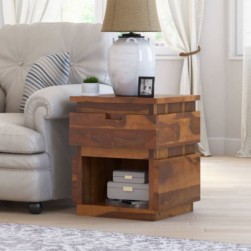 Picture of Modern Simplicity Rustic Solid Wood End Table with Drawer