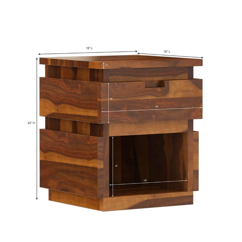 Modern Simplicity Solid Wood Square End Table Set of 2 Dimension Image
