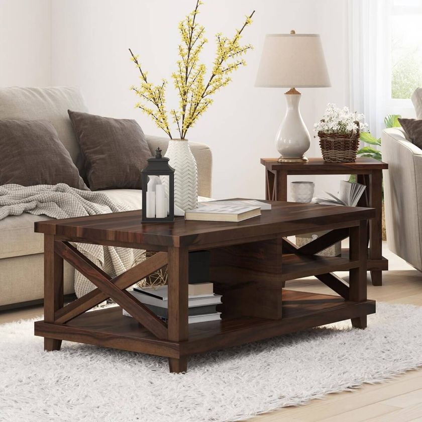 Picture of Antwerp Solid Wood Rustic Two Tier Coffee Table