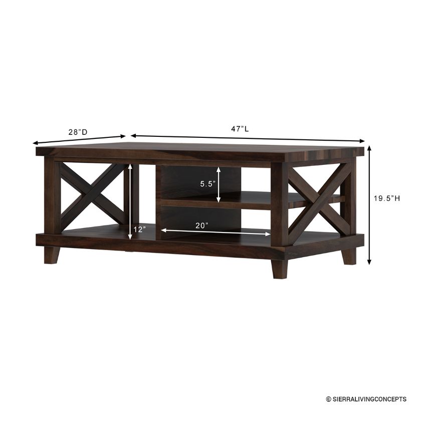 Antwerp Farmhouse Rectangular Coffee Table With Shelves Dimension Image