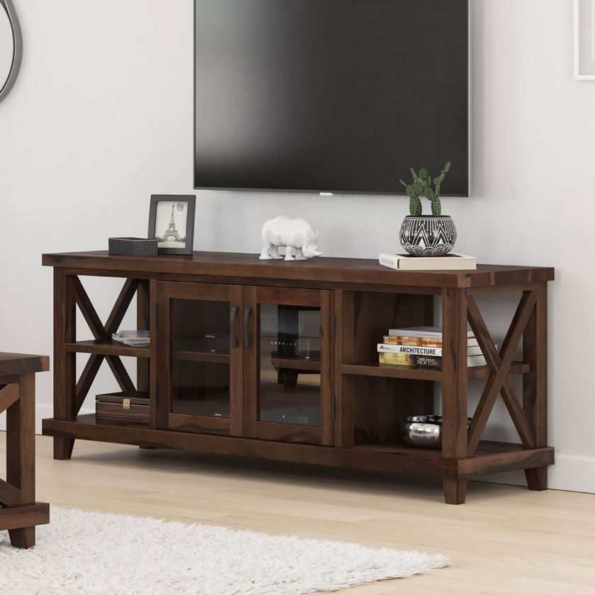 Picture of Antwerp Rustic Solid Wood TV Media Console with Glass Door