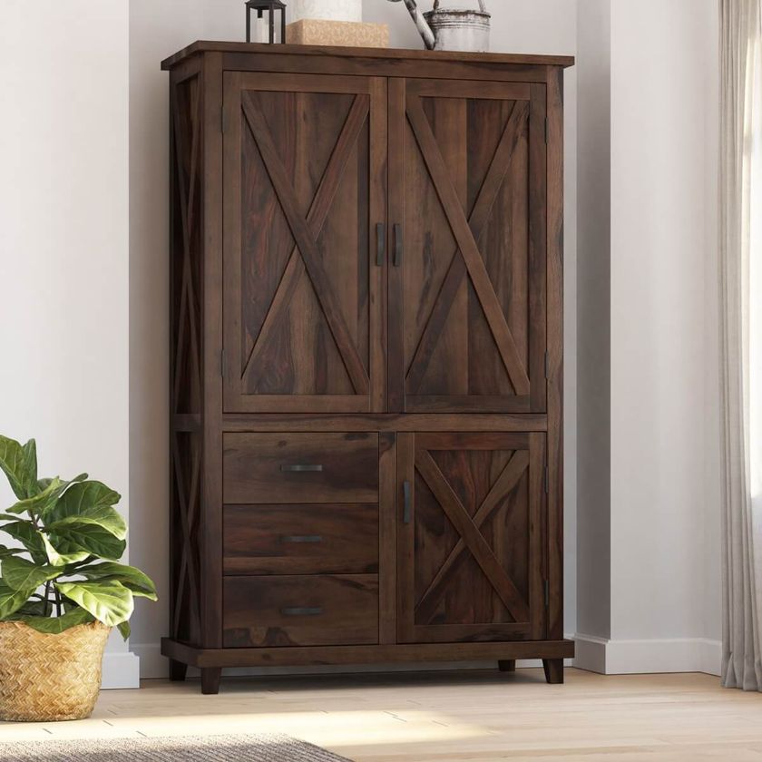 Picture of Antwerp Farmhouse Rustic Solid Wood Large Clothing Armoire Wardrobe