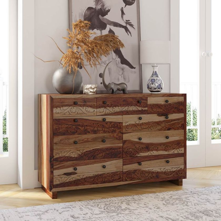 Picture of Dallas Ranch Modern Rustic Solid Wood Long Dresser With 9 Drawers