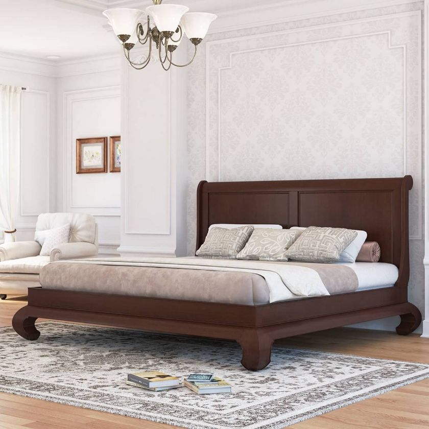 Picture of Oraibi Transitional Mahogany Wood Opium Platform Bed With Headboard