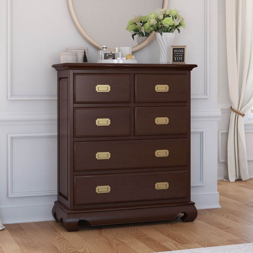 Picture of Oraibi Mahogany Wood Bedroom Tall Dresser With 6 Drawers