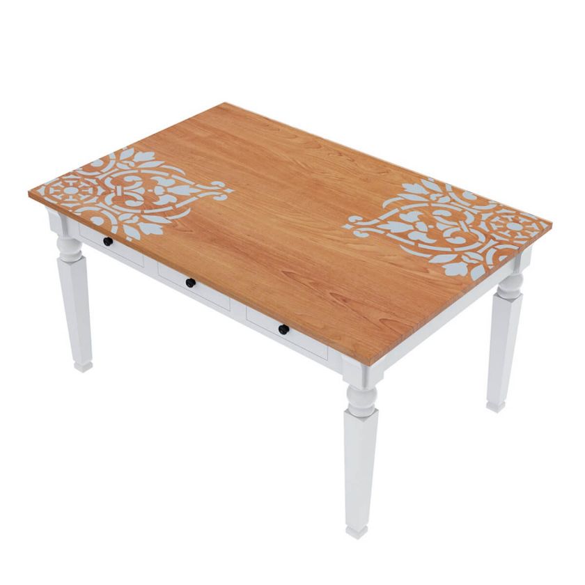Picture of Ruston Two Tone Mahogany Wood Storage Dining Table with Stencil Motif