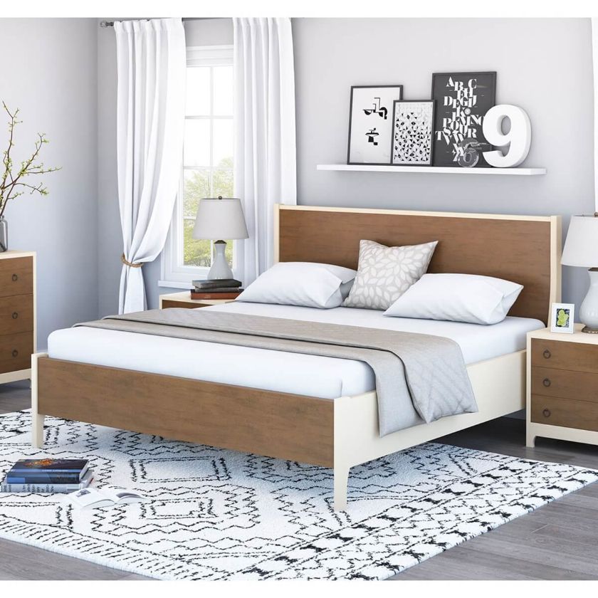 Picture of Effingham Two Tone Mahogany Wood Platform Bed With Headboard