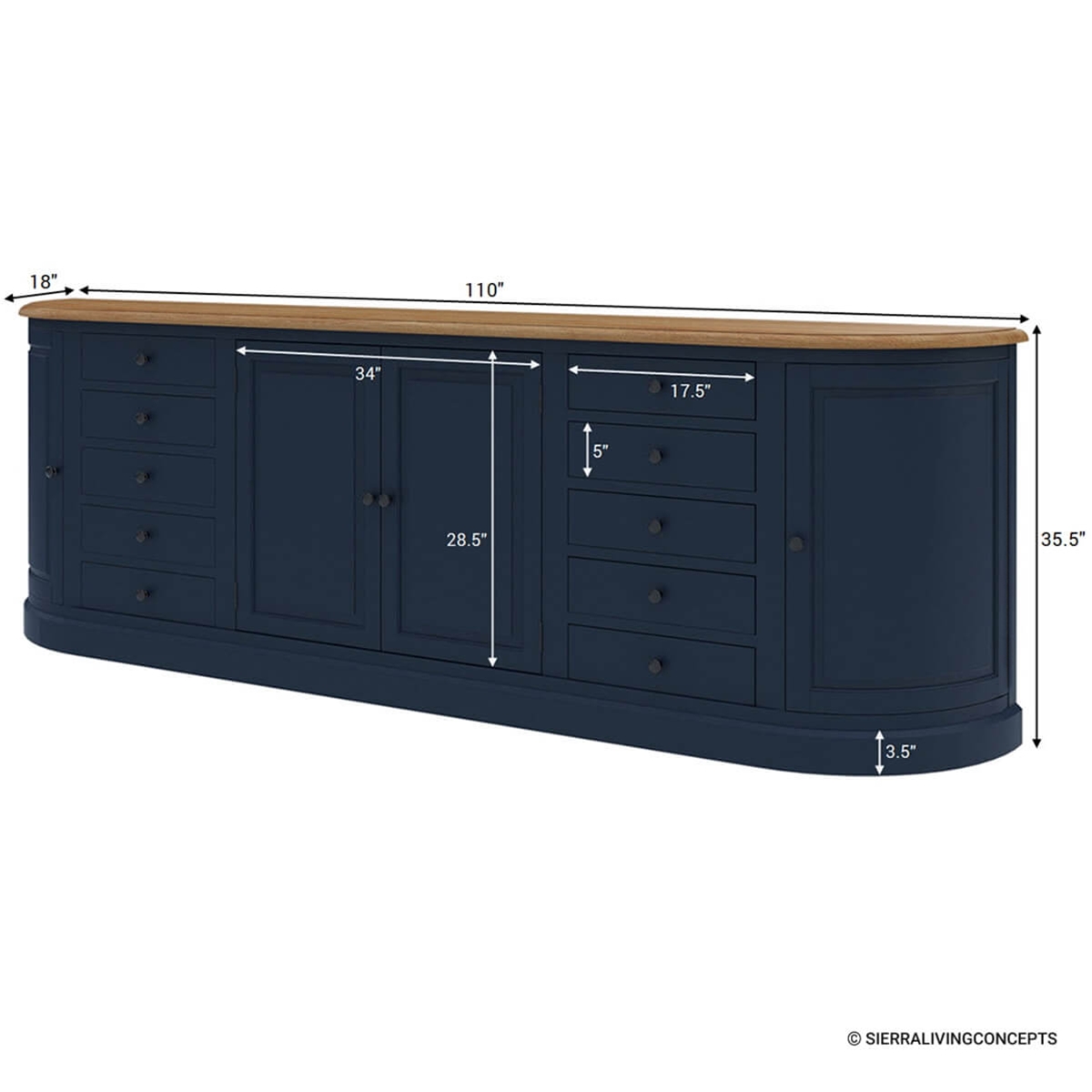 Peshtigo Two Tone Solid Wood 10 Drawer Extra Long Sideboard