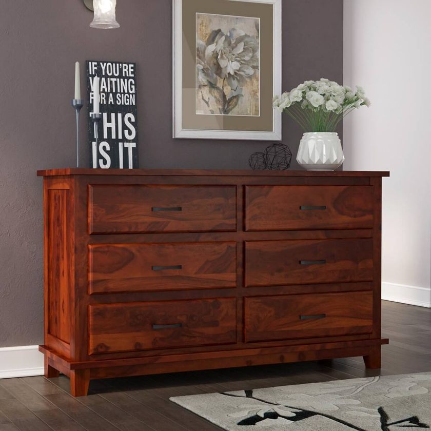 Picture of Sierra Nevada Rustic Solid Wood Double Dresser with 6 Drawers