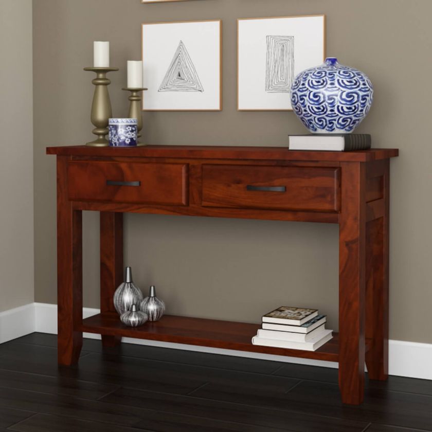 Picture of Sierra Nevada Rustic Solid Wood 2 Drawer Modern Console Hall Table