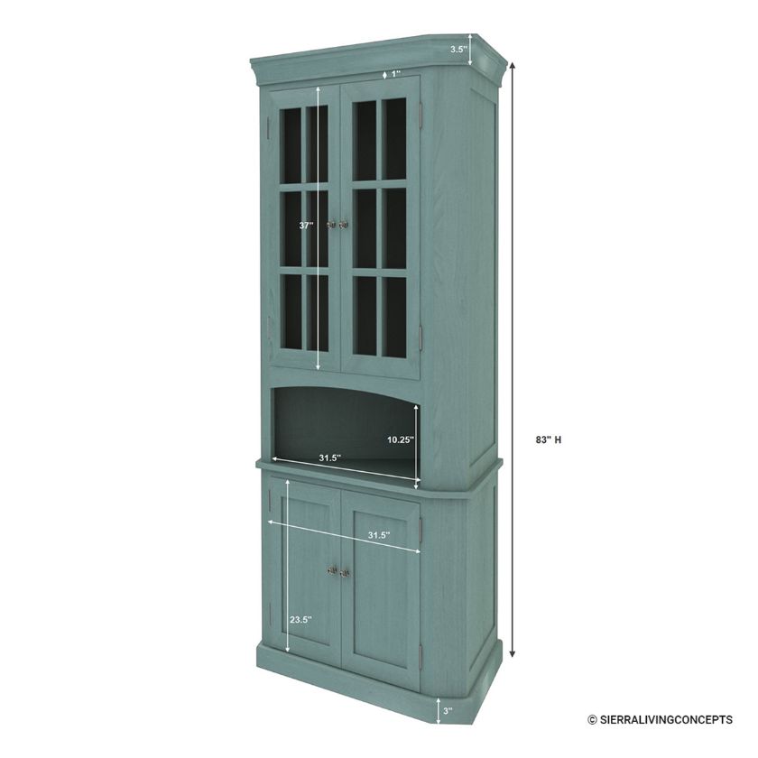 Bremerton Blue Solid Mahogany Wood Glass Door Corner Hutch Dimension Image