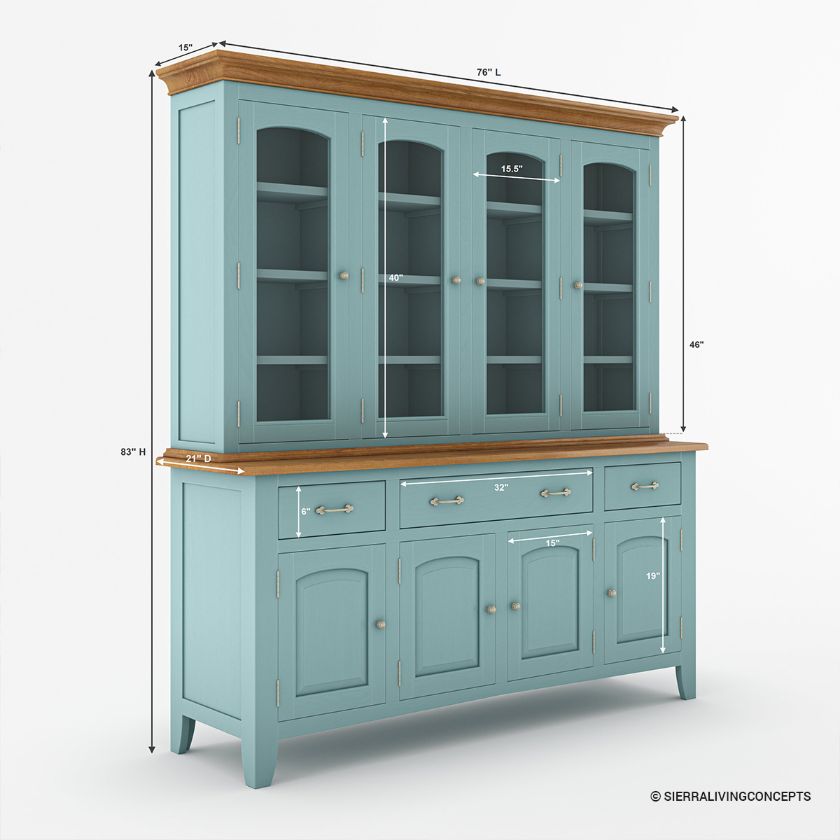 Meriden Solid Mahogany Wood Dining Room Farmhouse Buffet with Hutch Size Image