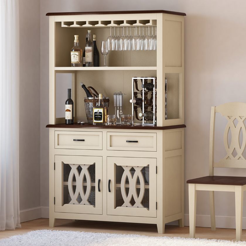 Picture of Carrollton 2-Tone Mahogany Wood Wine Bar Hutch Cabinet