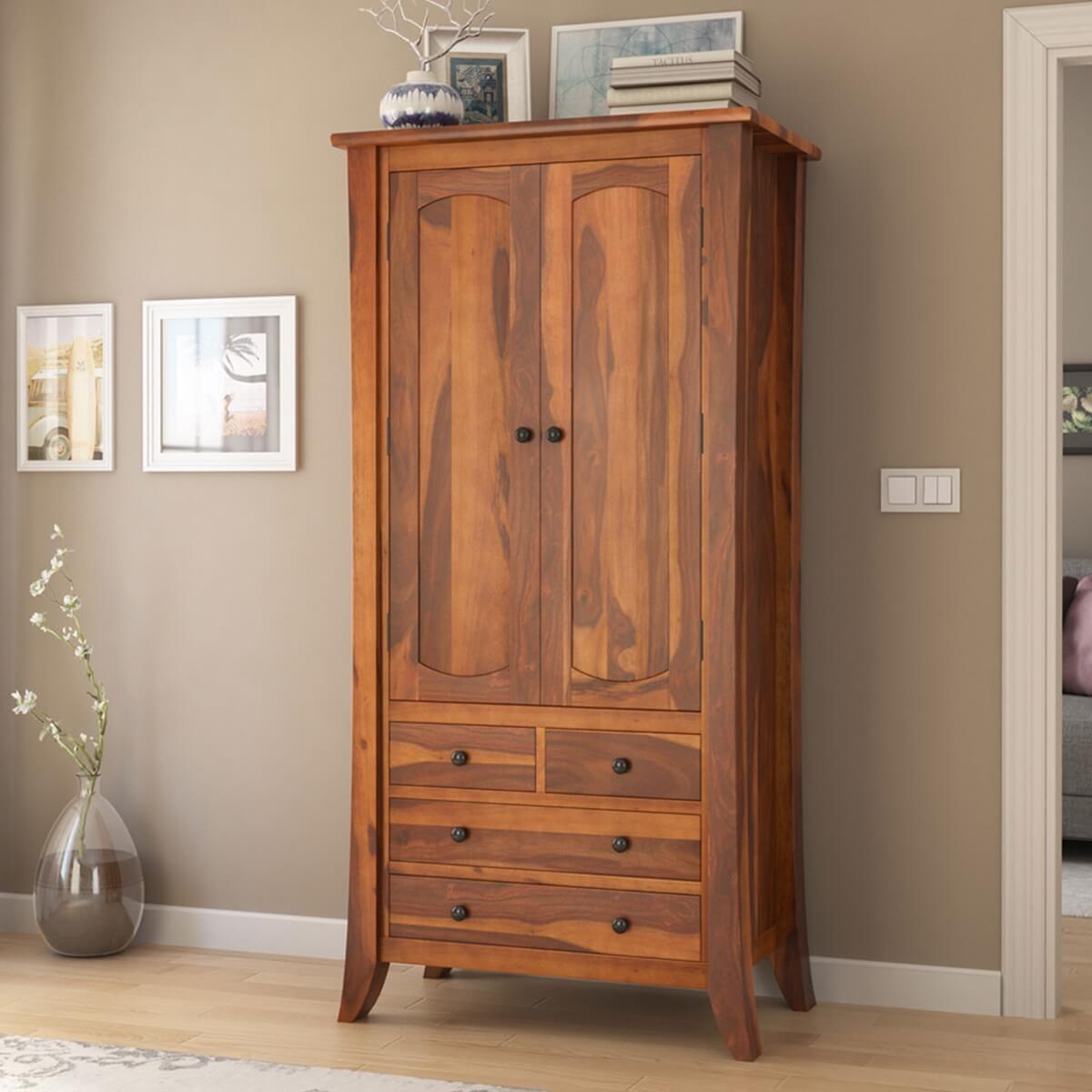 Georgia Modern Solid Wood Wardrobe Clothing Armoire Closet with 4 Drawers